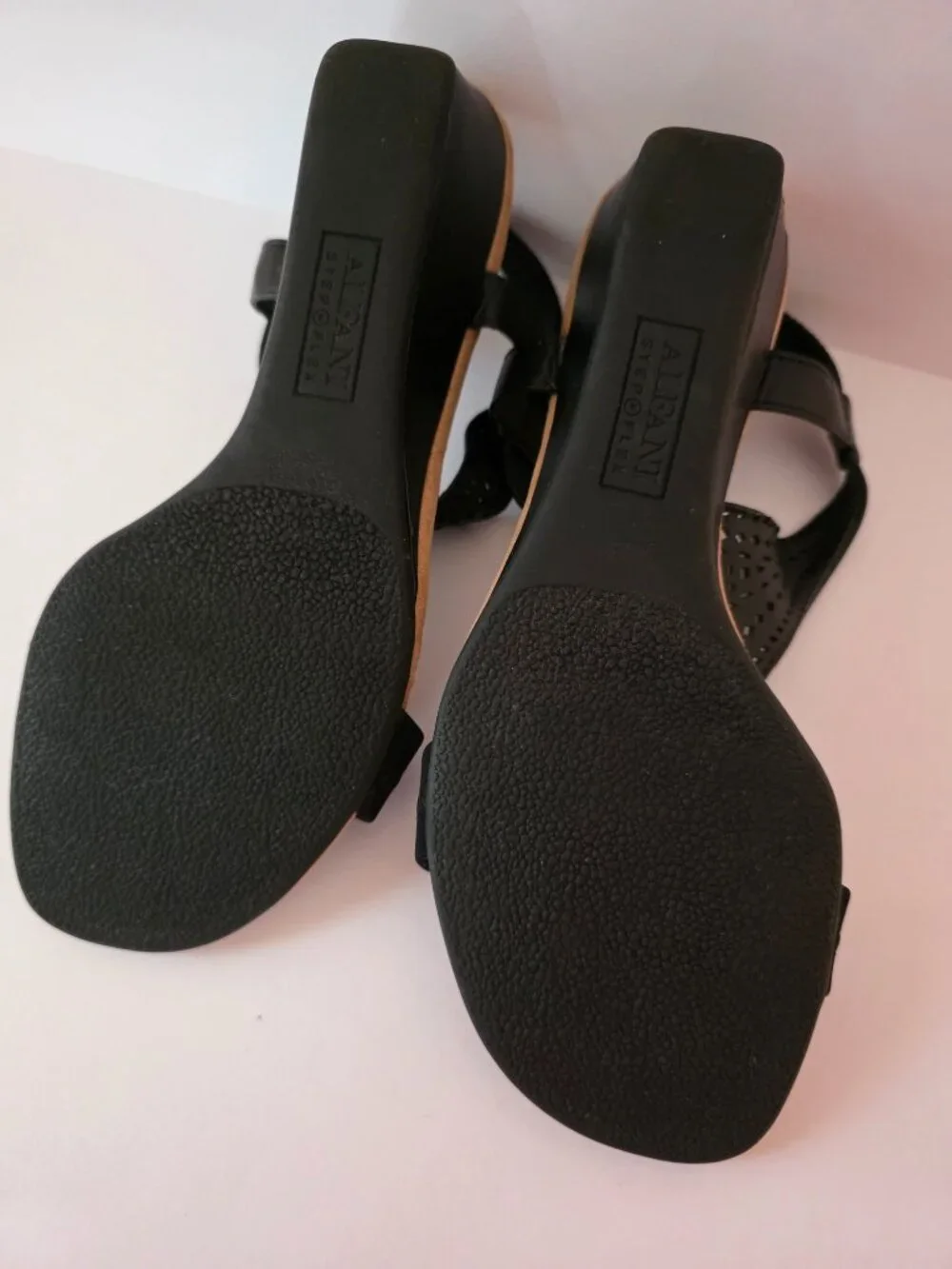 Alfani Step N Flex Black Perforated T-Strap Wedge Sandals, Size 5M